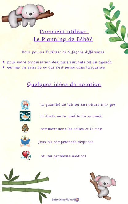 EBOOK - PLANNING SEMAINE A IMPRIMER -  Le Planning de Bébé™