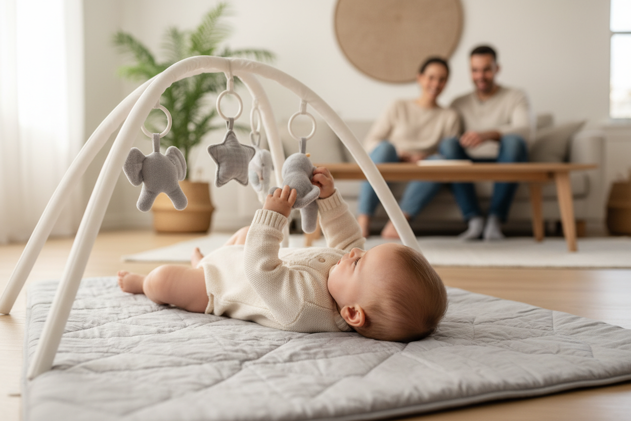 Avoir le tapis d'éveil en priorité. En premier plan.